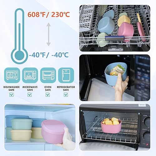 Miniatura 3 de Anatole Juego de 3 recipientes de silicona para almacenamiento de alimentos, Bento con tapas, sin BPA, para lavavajillas, microondas, horno,