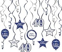 Vista 89 de Serpentinas de remolinos de cumpleaños feliz de 16 años con purpurina azul y plateada - Kit de 15 piezas de remolinos colgantes para el kit