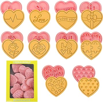 Heart Shaped Cookie Cutter Set - 10 Pieces Mini Plastic Biscuit Pastry Cutters for Love-Themed Baking and Desserts Wedding Snacks