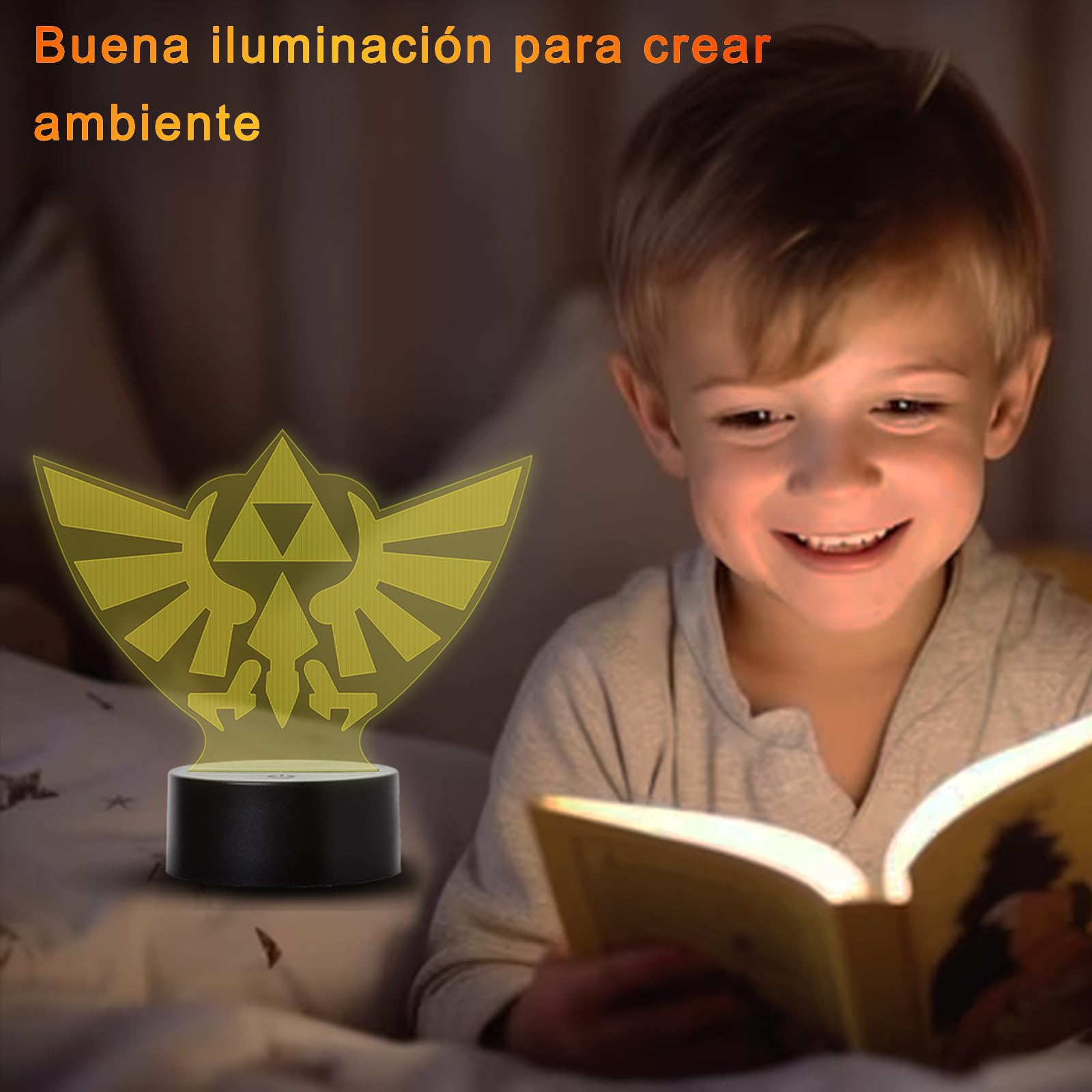 Lampara LED Videojuego Zelda Trifuerza Hyrule Logo Cambia Color USB Luz nocturna y decoración