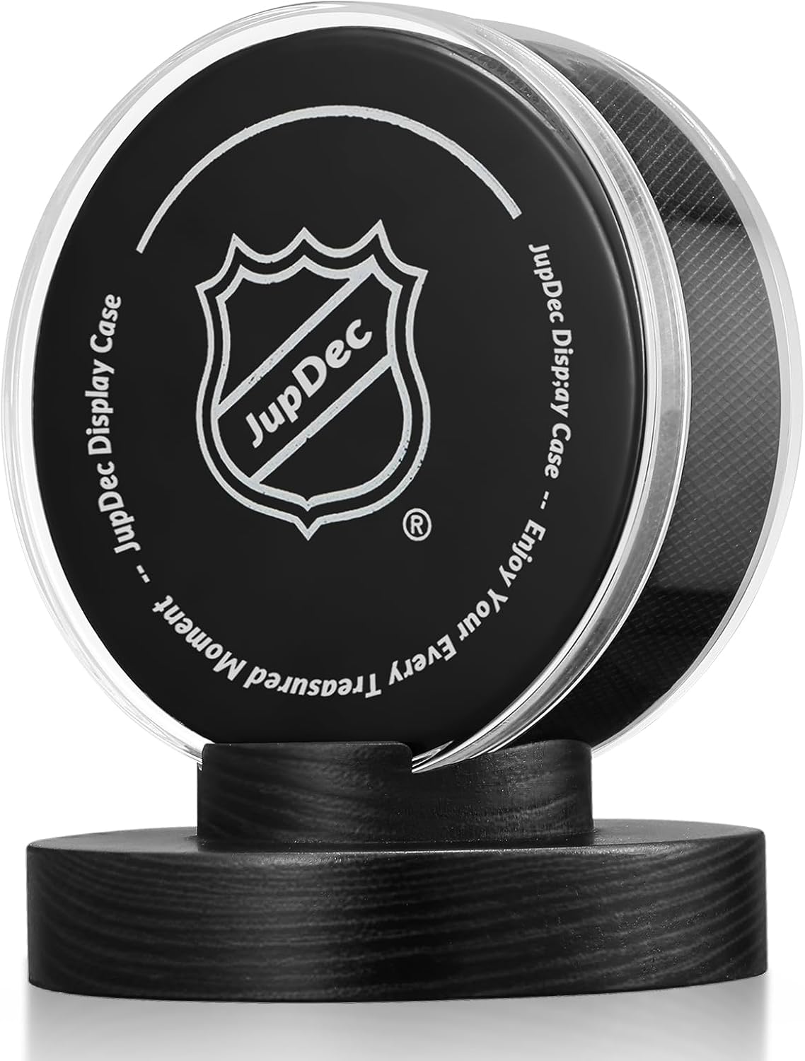 JupDec Baseball Display Case, Round Clear Ball Holder with Wooden Base, Autograph Baseball Stand Box for Single Ball, Acacia Wood, Brown, 4 Pack