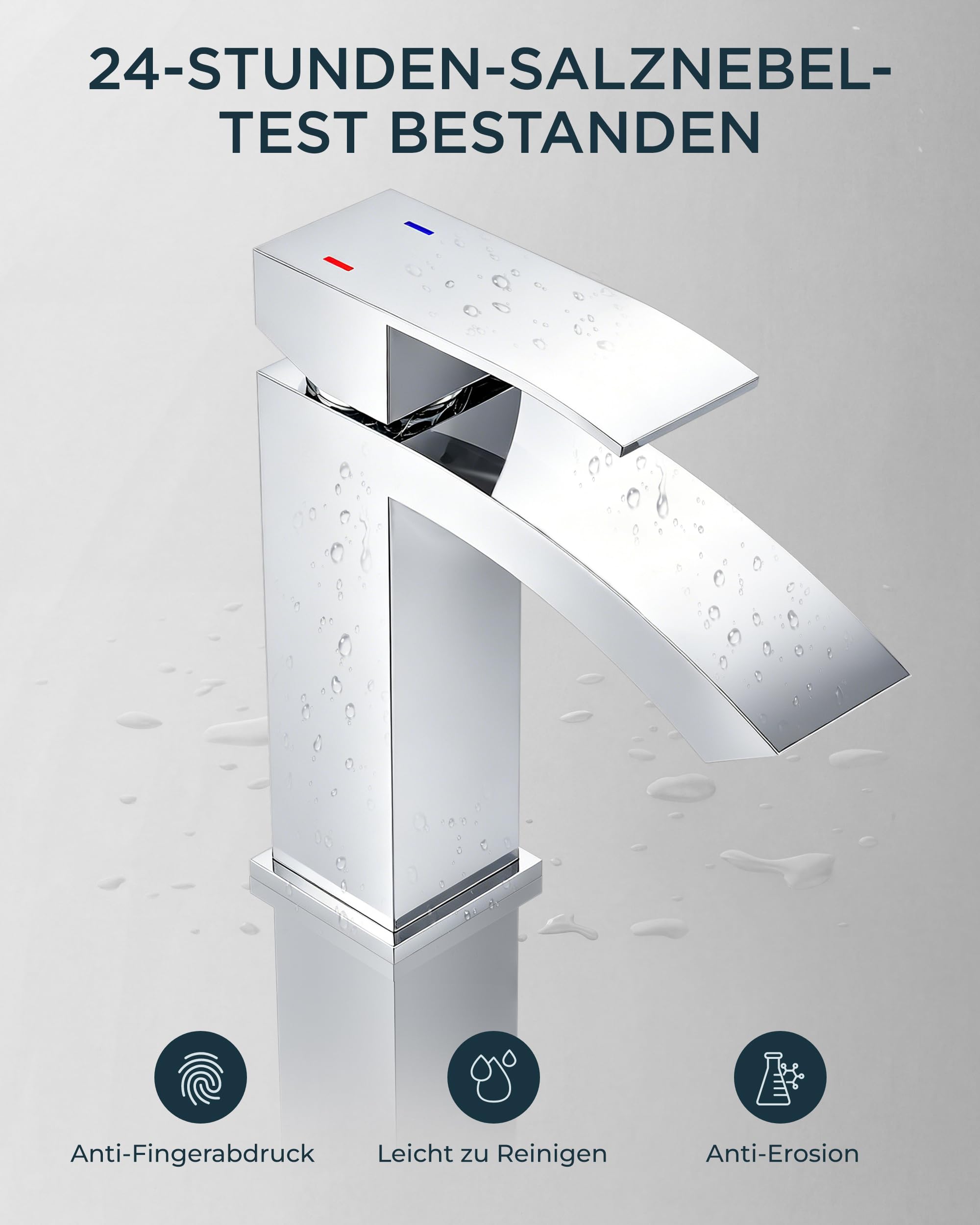 FORIOUS Wasserhahn Bad mit Ablaufgarnitur, Wasserfall Waschtischarmatur mit Auslauf Höhe 100 mm, Mischbatterie Armatur Badezimmer, Gitterauslauf, Energiesparend & Wassersparend, Chrom
