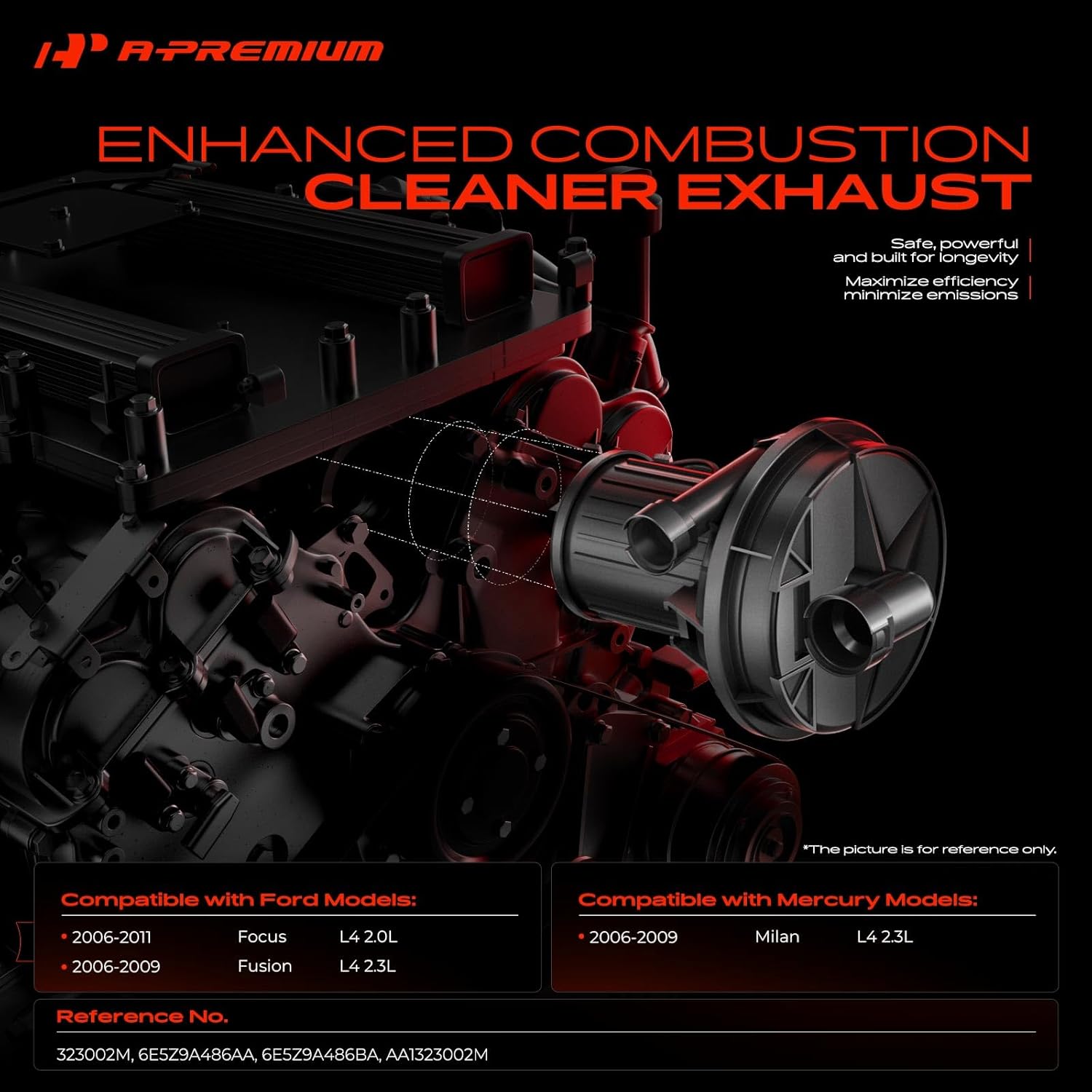 A-Premium Secondary Air Injection Smog Pump Compatible with Ford Fusion 2006-2009 2.3L, Focus 2006-2011 2.0L & Mercury Milan 2006-2009 2.3L