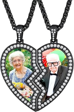 Custom4U Personalized BFF Photo Necklace Copper Custom Couple Broken Heart Pendant with Picture Gift for Best Friends Forever Gift Box