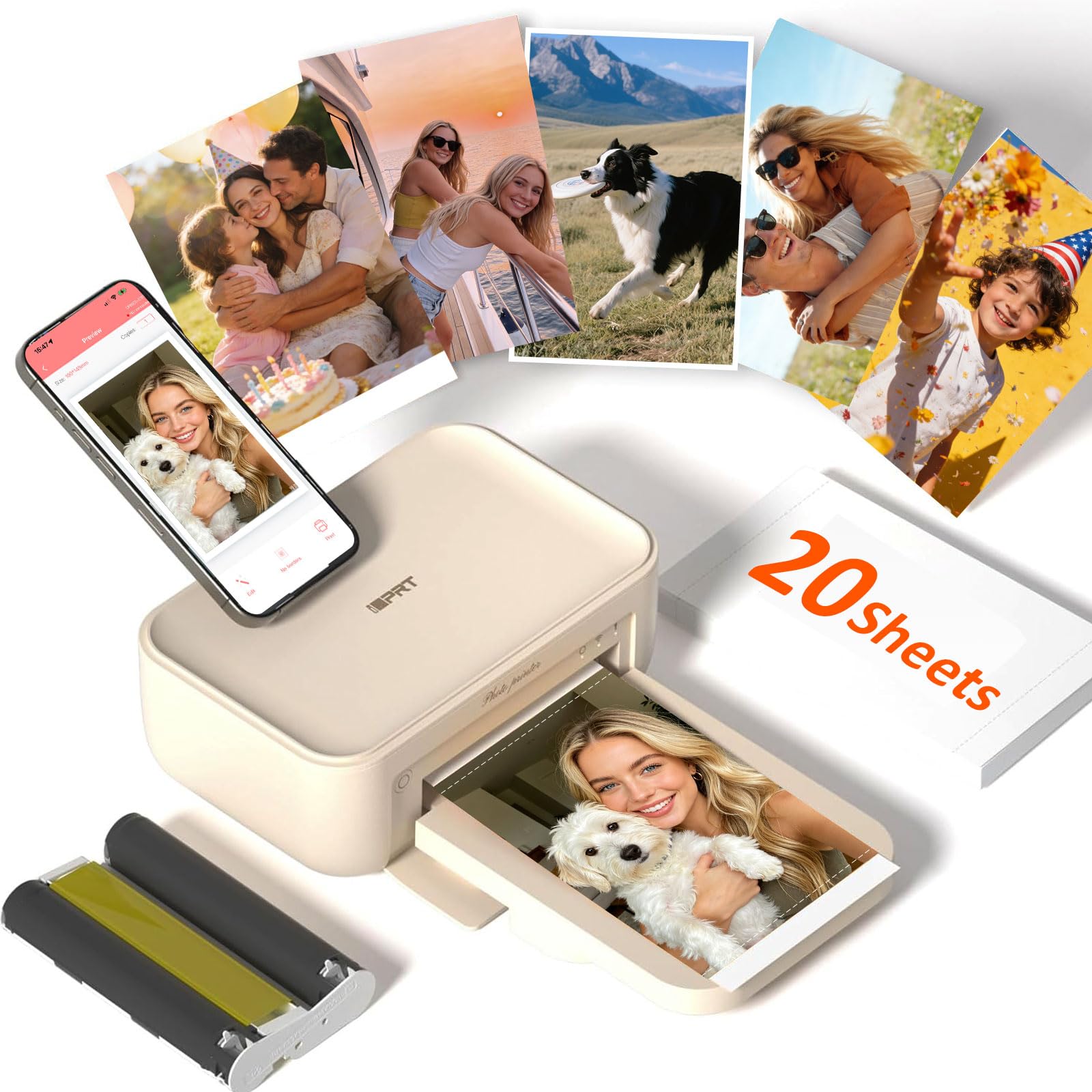 iDPRT CP4100 4x6 Photo Printer, Phone Printer with 20 Sheets &amp; 1 Cartridges