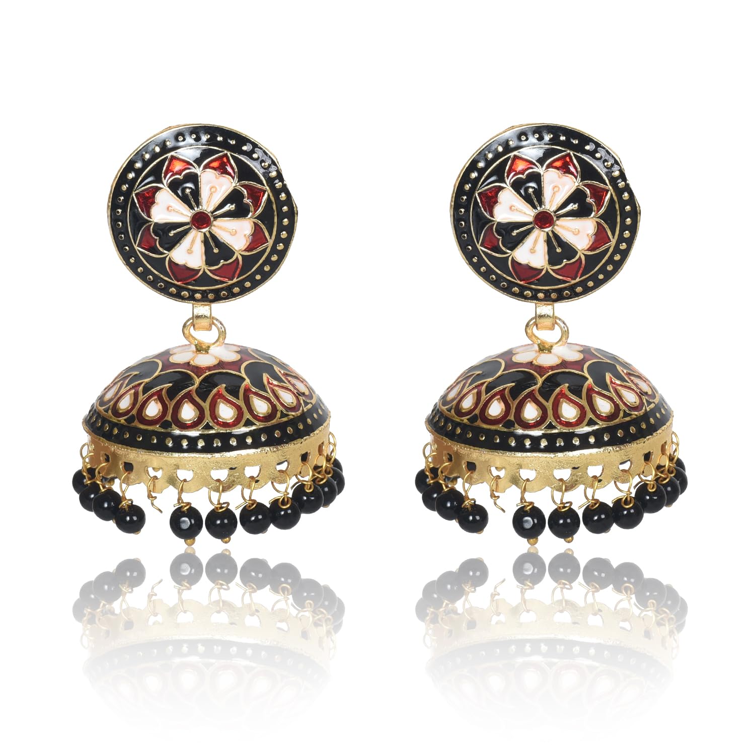 Nilus Collection Handmade Brass Dome Shaped Meenakari Jhumka, Multicolor Jhumki for Women (Black) (B0C73XY11G) Amazon Price History, Amazon Price Tracker