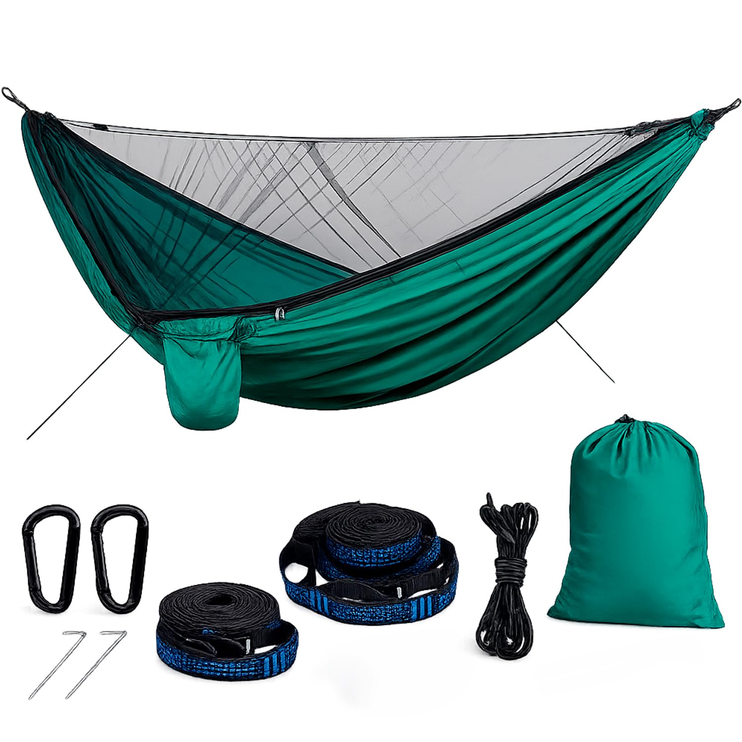Amaca Da Campeggio Con Zanzariera Integrata In Nylon 210T Portatile Resistente Per Trekking Escursioni Giardino Outdoor Con Cinghie Supporto Fino A 300 Kg 290 x 140 Cm Verde