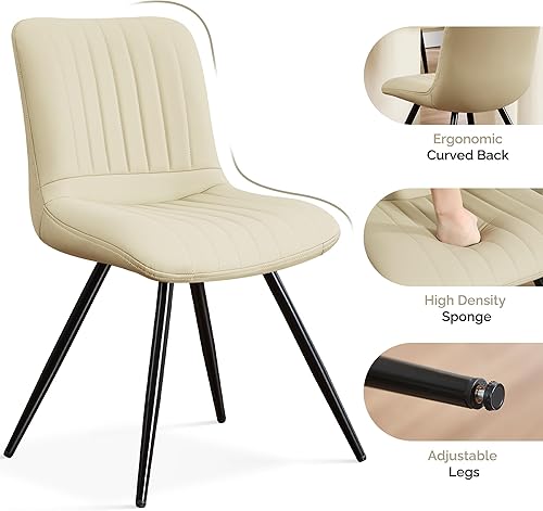 Miniatura 4 de Sillas de comedor, modernas sillas de comedor con cojines gruesos, sillas tapizadas de piel sintética para cocina, comedor con patas de metal para