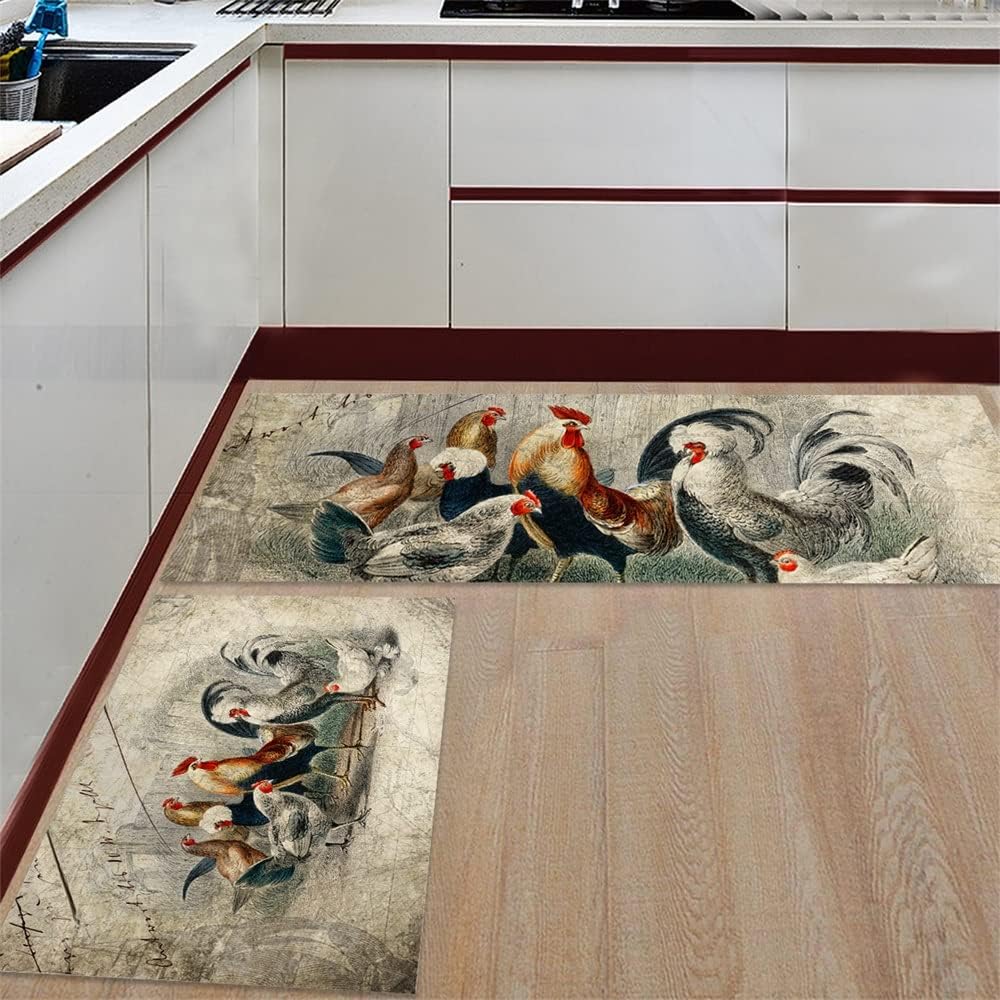 Retro Illustration Kitchen Rug Bedroom Entrance Doormat Home Floor Decor Carpet Bathroom Anti-Slip(40x60cm+40x120cm)