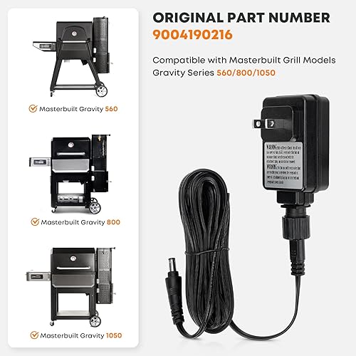 Miniatura 3 de Stanbroil Adaptador de corriente de repuesto para parrilla de carbón digital Masterbuilt Gravity Series 5608001050 XL y combo de ahumador, cable de