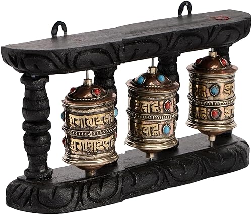 Miniatura 5 de Himalayan Craft Rueda tibetana de oración giratoria de cobre para colgar en la pared, budismo Om Mane Padme Hum Mantra Triple Rueda de oración,