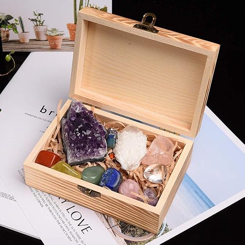 Miniatura 6 de AITELEI Juego de 11 cristales curativos, kit de piedras de chakra en caja de regalo, amatista natural, racimo de cuarzo de cristal mineral, piedras