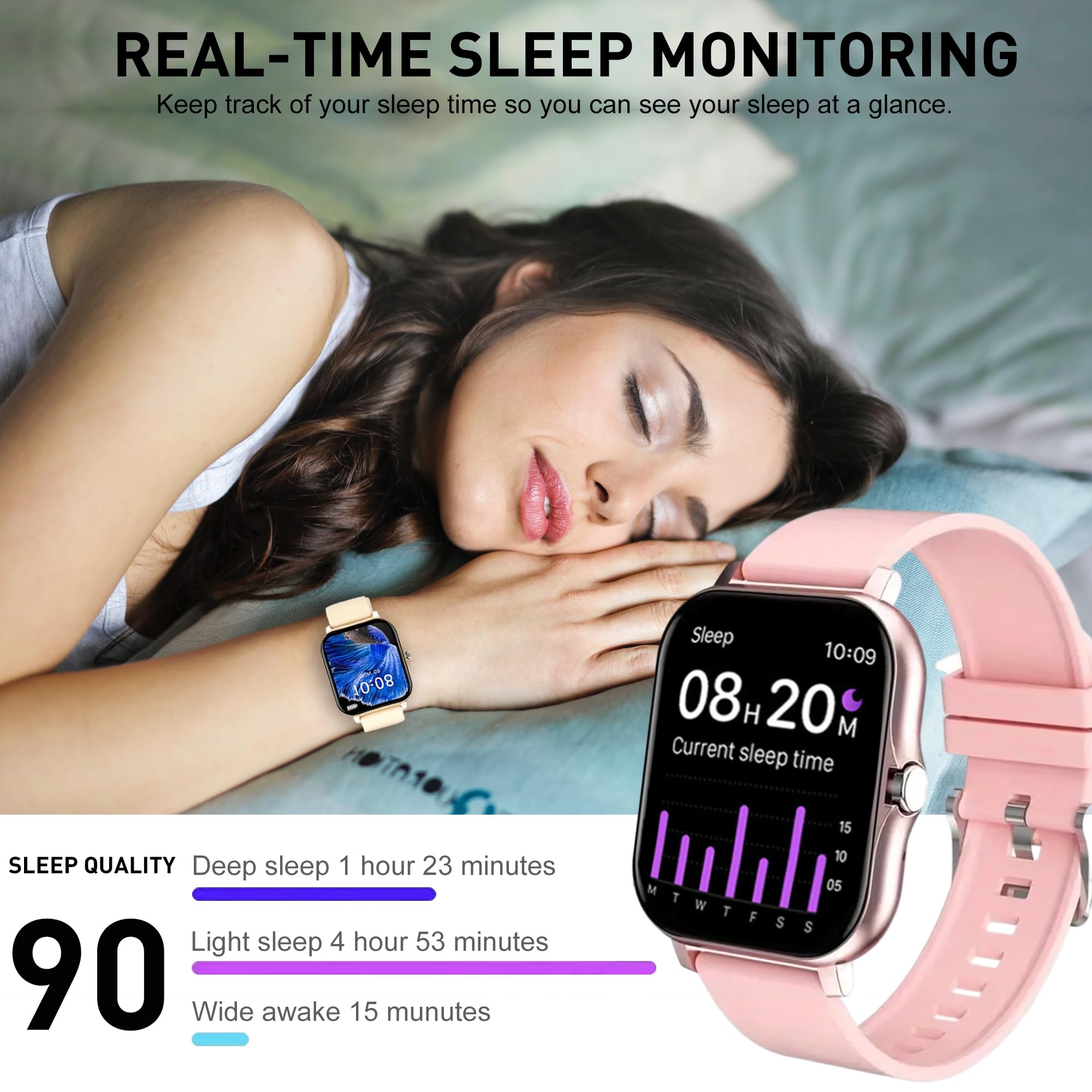 DOVIICO Smart Watch, 1.69 DOVIICO Smart Watch Rose Gold Pink Band Fitness Tracker Health Monitor display picture 1