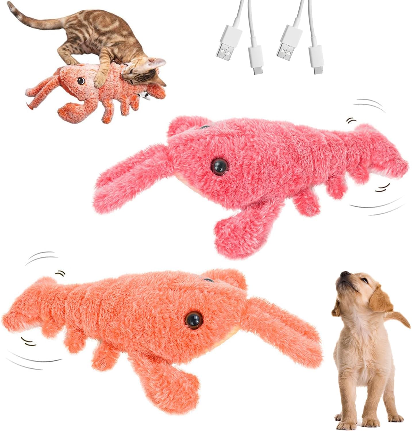 Gahwa Cute Interactive Dog Toy, Floppy Lobster Funny Interactive Cat Dog Plush Toys USB Rechargeable Jumping Moving Dog Toys Pet Puppy Chew Toys (Pink+Orange)