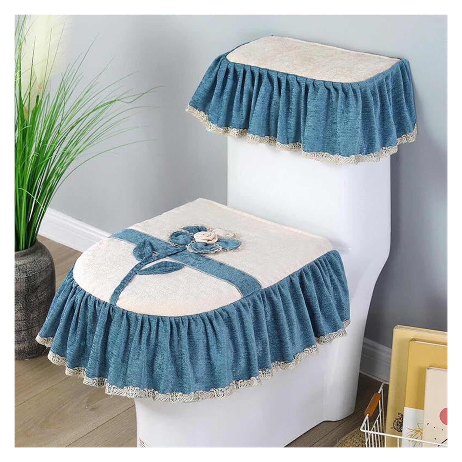 OPFdfhDFH Toilet seat covers, toilet seat cushion,3pcs/Set Lace Embroidery Daisy Flower Warm Soft Toilet Lid & Tank Covers Seat Cover Pads