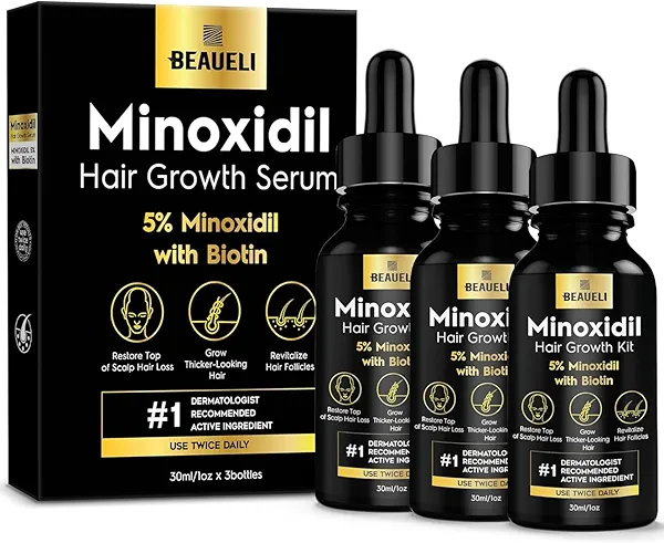 5% Minoxidil Hair Growth for Men and Women: Extra Strength Minoxidil Regrowth Treatment Serum for Thinning Hair Loss to Grow Thicker Fuller Faster 30ml 3Bottles