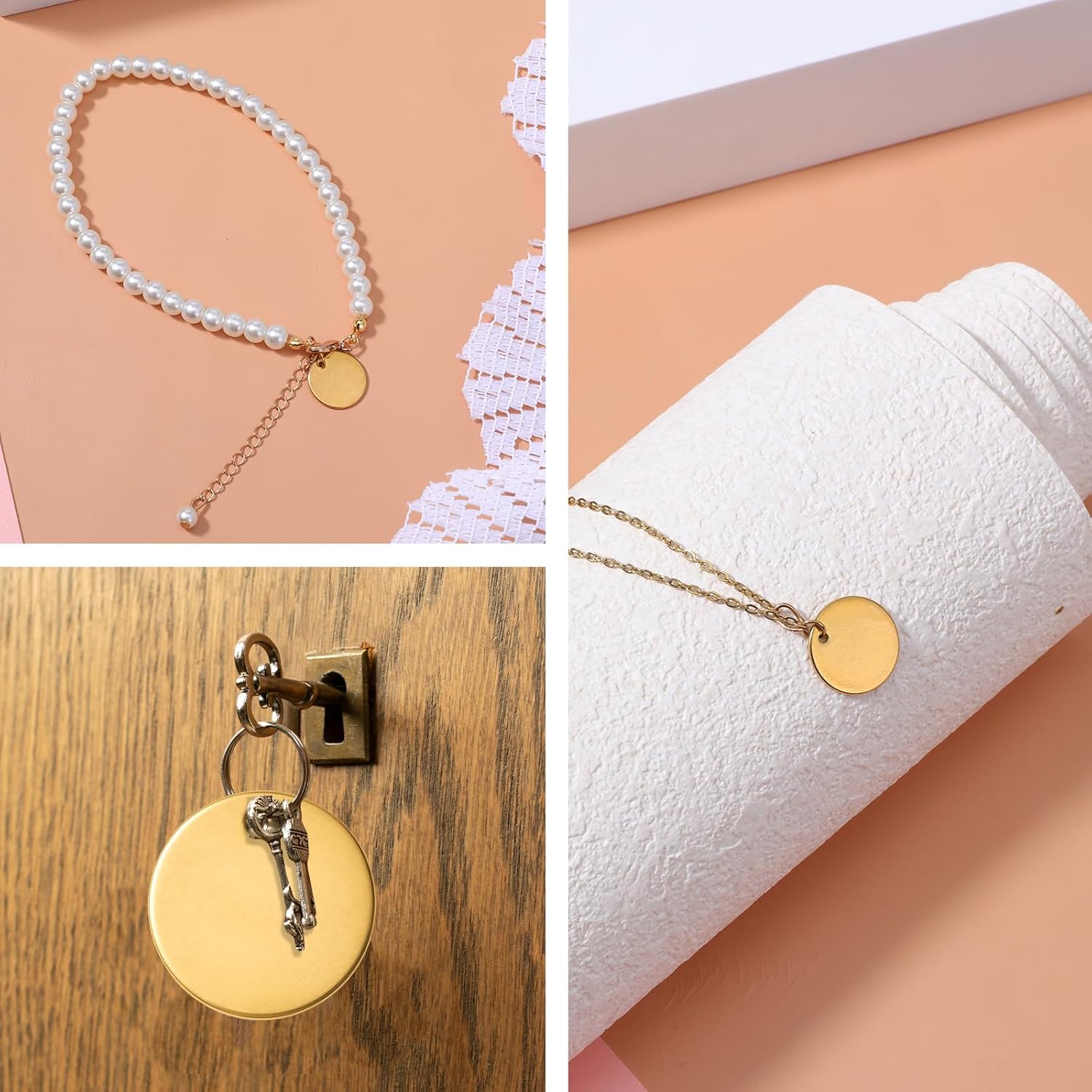 40PCS Metal Tags, 0.59 x 0.59 Stainless Steel Metal Tags for Engraving with Hole, Round Stamping Blanks for Engraving Bracelet Necklace Dog Tag(Silver, Gold) - Image 7