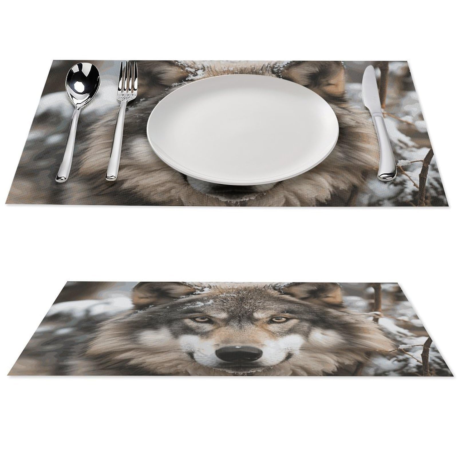 Sets de table lavables et anti-chaleur motif loup pour protéger et stabiliser votre vaisselle