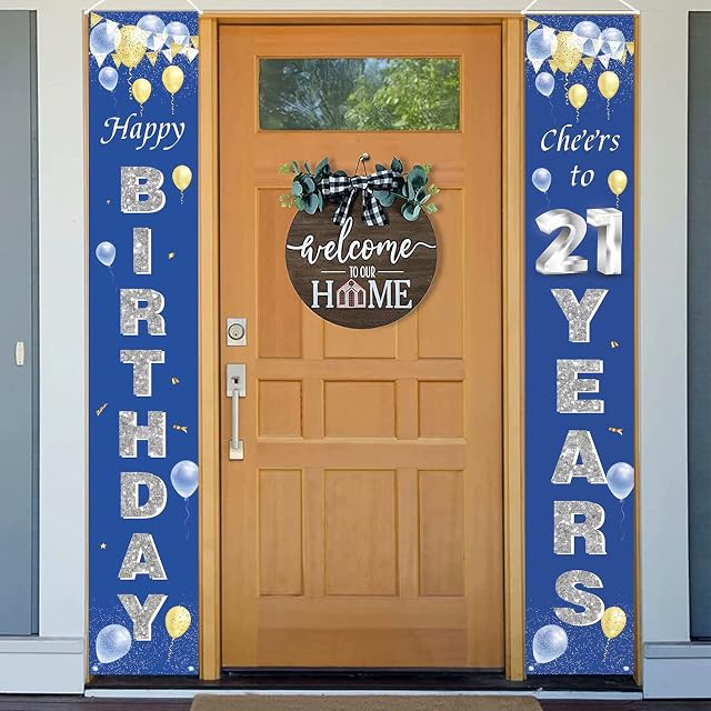 21st Birthday Decorations for Men, 21st Birthday Decorations for Him, 21st Birthday Banners for Men, 21st Birthday Party Ideas for Men Women Birthday Indoor Outdoor Blue