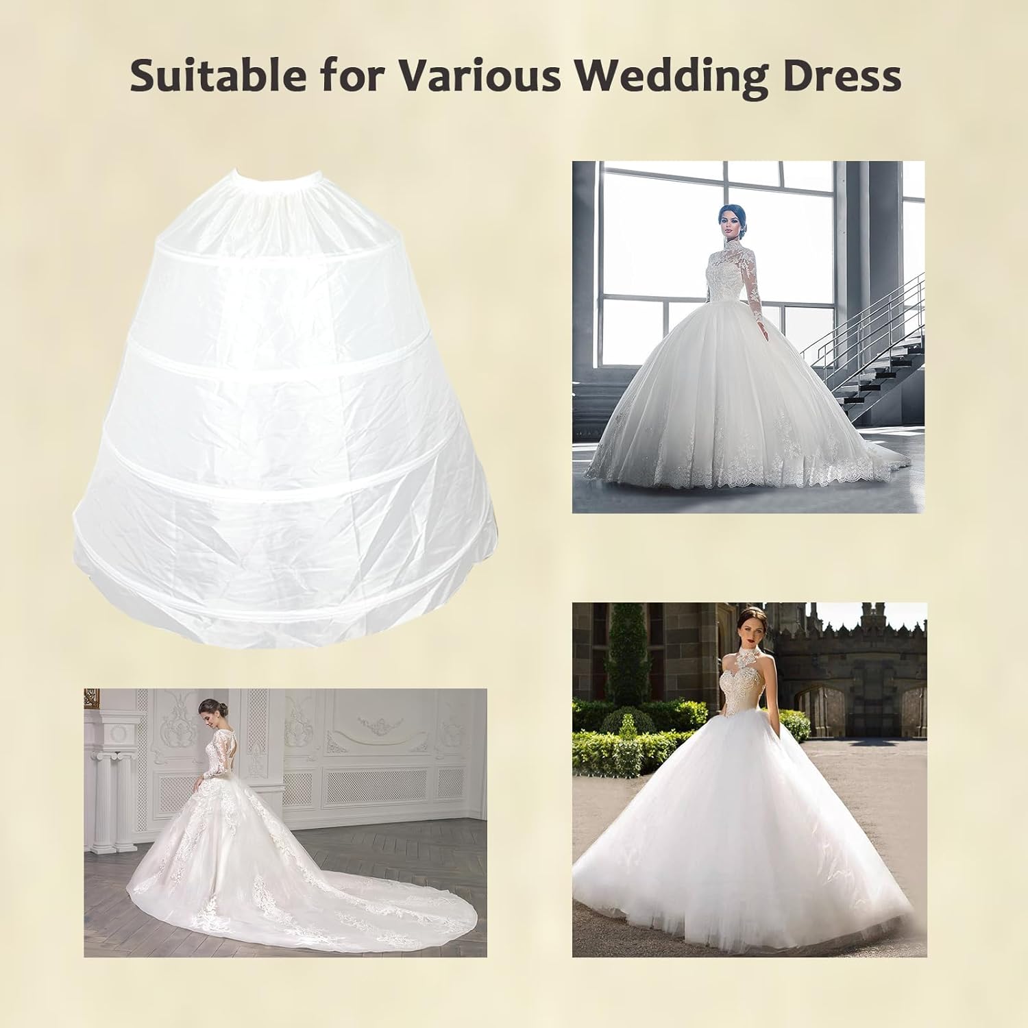 Women 4 Hoop Petticoat Skirt A-line Crinoline Slips Long Underskirt for Wedding Dress Bridal Gown White - Image 4