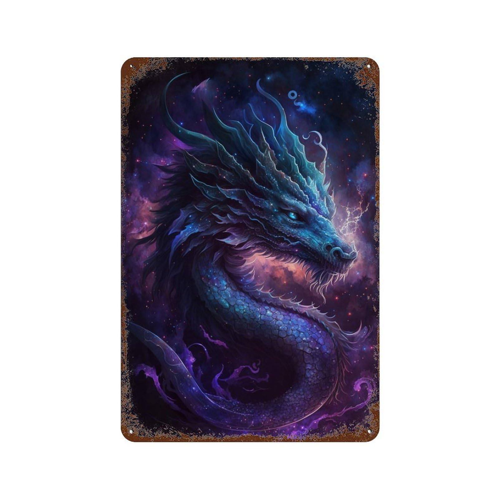 Galactic Dragon Art Print-9 Weathered Tin Sign 11.8"x7.9", for Shed, Workshop And Garage Wall Decor, Decorative Metal Wall Art
