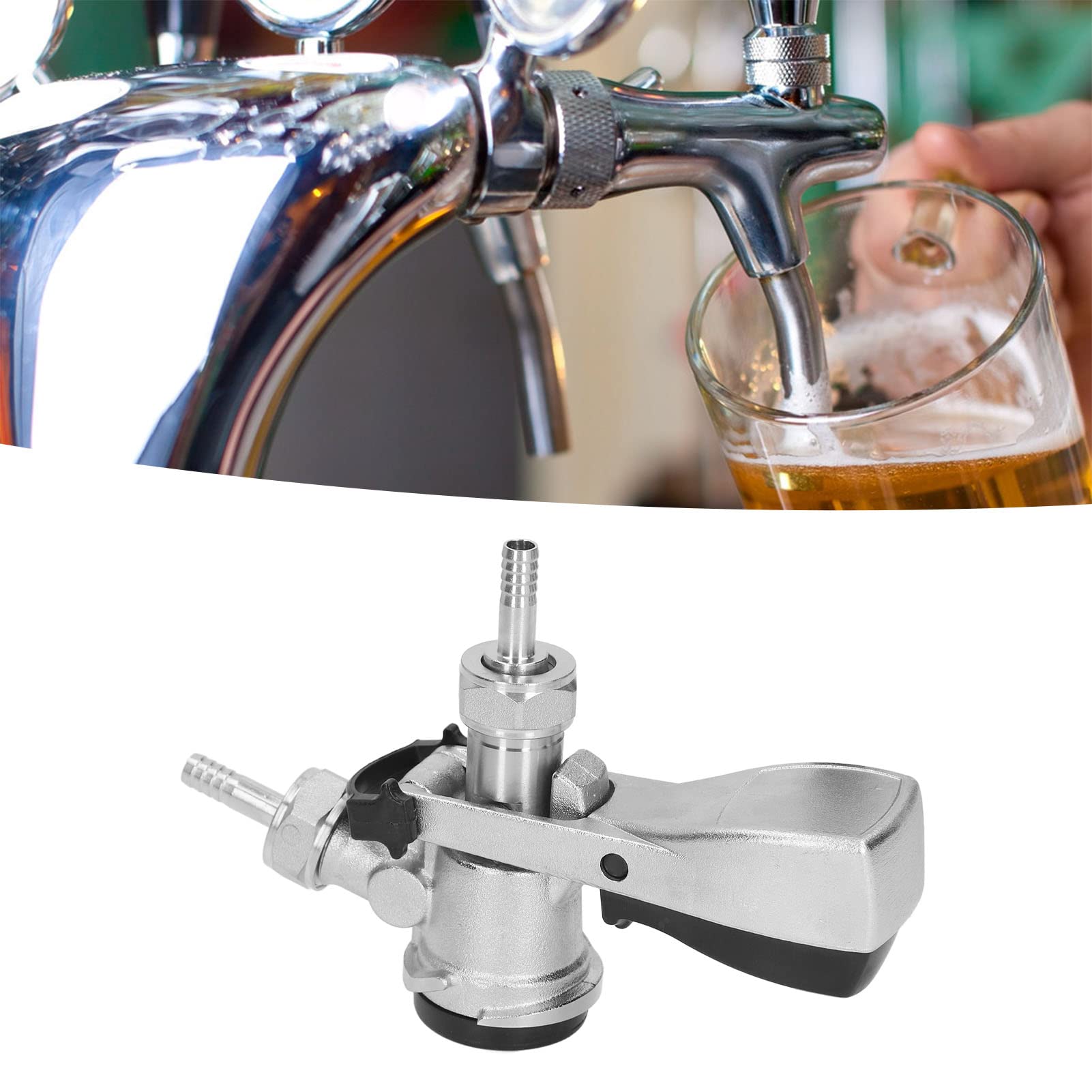 Kegverschluss Zapfkopf, Kombi Keg Flachkeg, G5/8 Gewinde Bierfass Kupplung Edelstahl Fassbierspender Fassbier Fasshähne Bierzapfhahn Koppler mit Unterlegscheibe Düse und für Heimbrausystem (Typ D)