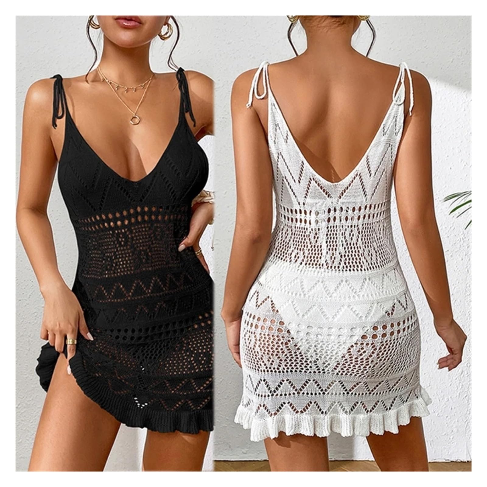 Bikini Cover Up Vestido de Playa con Escote en V Profundo for Mujer, Traje de baño Transparente de Ganchillo, Cubre Traje de baño Calado, Ropa de Playa(Khaki)