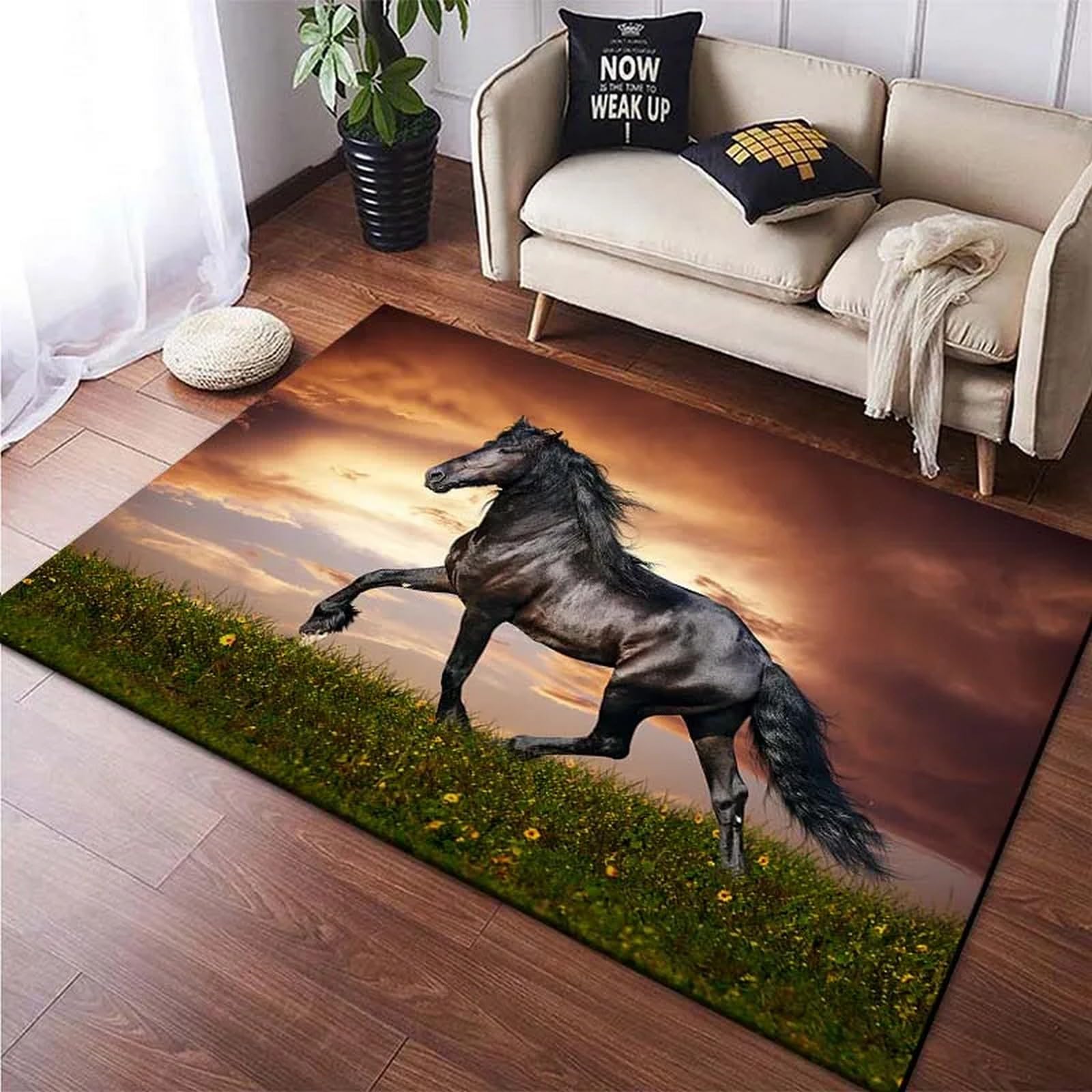 Area Rug Soft 3D Horse Prairie Animal Printed Floor Mat Polyester Material Non-Slip Carpet Easy Clean For Bedroom Hall Kitchen Living Room Kids Room Doormat Carpet 80 X 120 Cm -2T7F5U9M5J