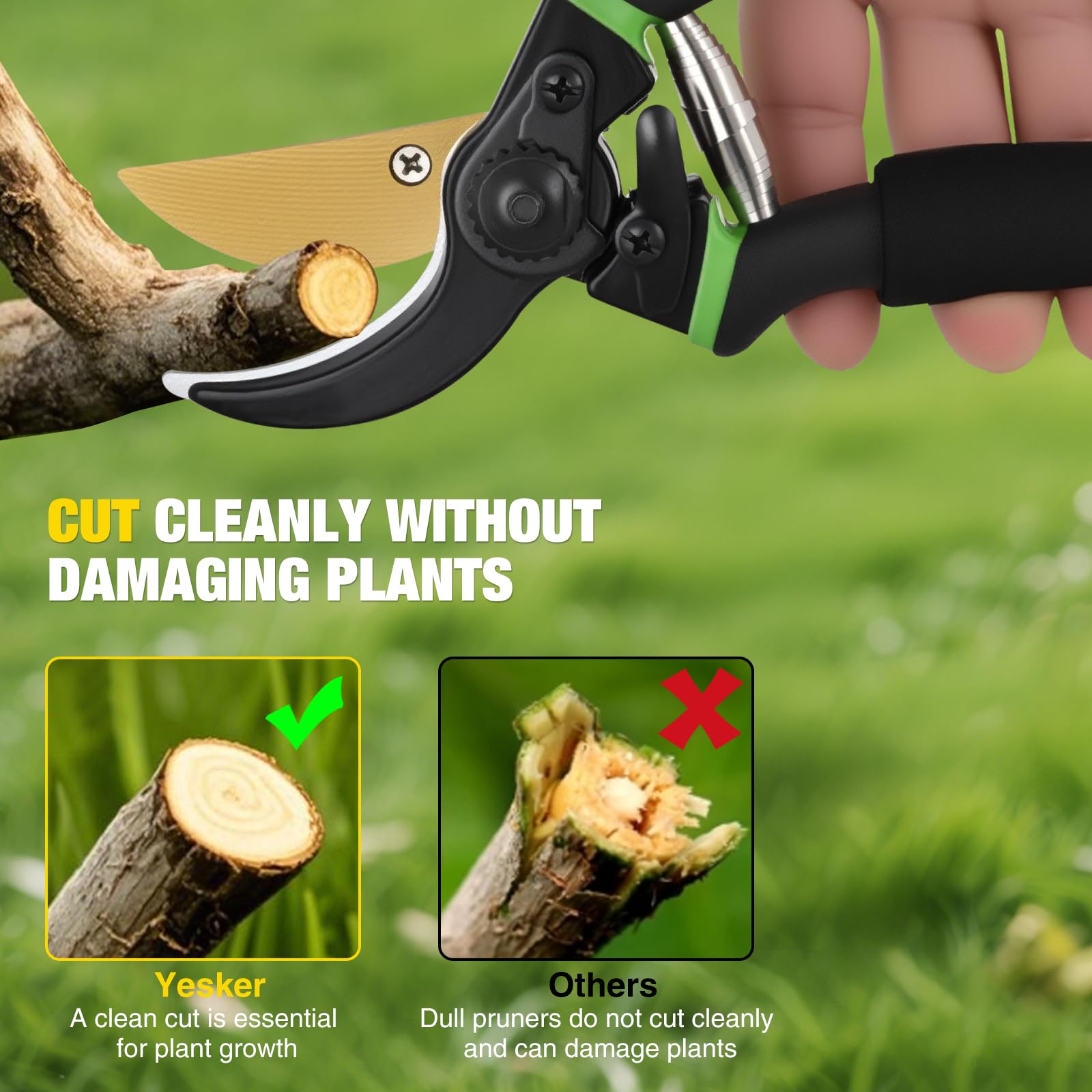 Yesker Pruning Shears for Gardening 8.5" Professional Bypass Garden Scissors Yard Clippers with Sharp SK5 Steel Blade Heavy Duty Hand Pruners for Branch Flower Plant Trimming Cutting Gardening Tools