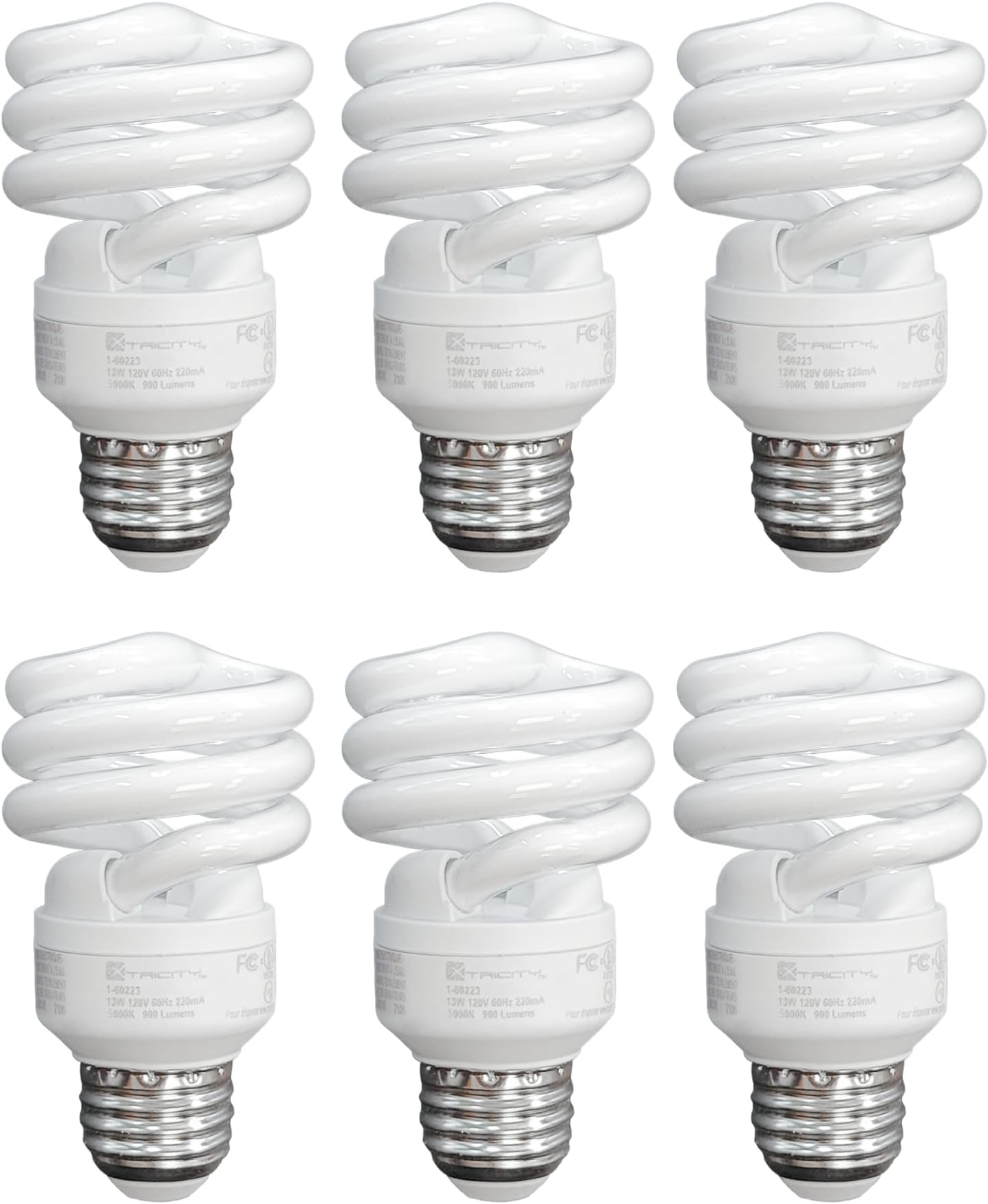 Xtricity Compact Fluorescent Light Bulbs T2 Spiral, E26 Base, 23W (100W Equivalent), 5000k Daylight, 1520 Lumens, CFL, 120V - UL Listed, (6 Pack)