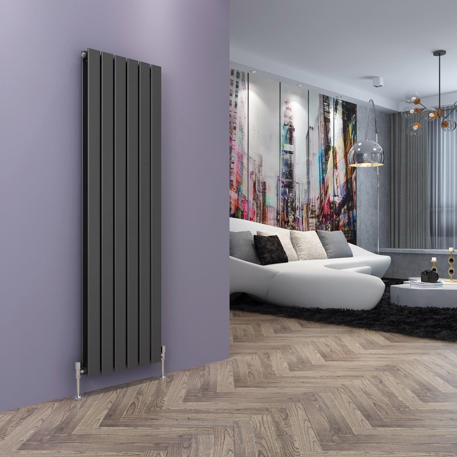 ELEGANT 1600 x 452mm Anthracite Vertical Double Column Flat Panel Radiator