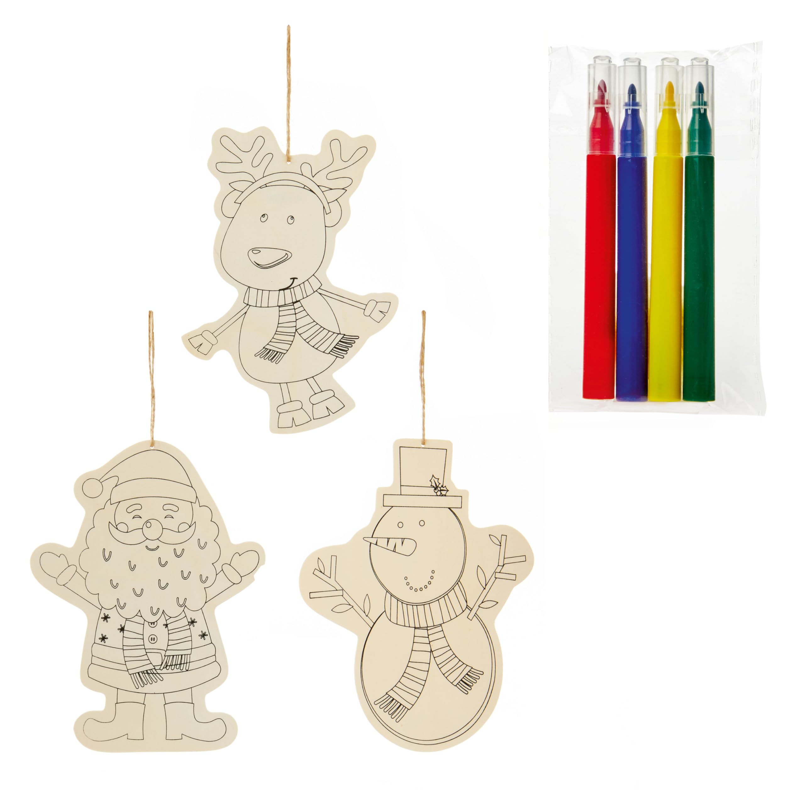 Premier Colour Your Own Wooden Christmas Character Craft Kit For Kids Pack Of 3 Xmas Festive Décor 20Cm