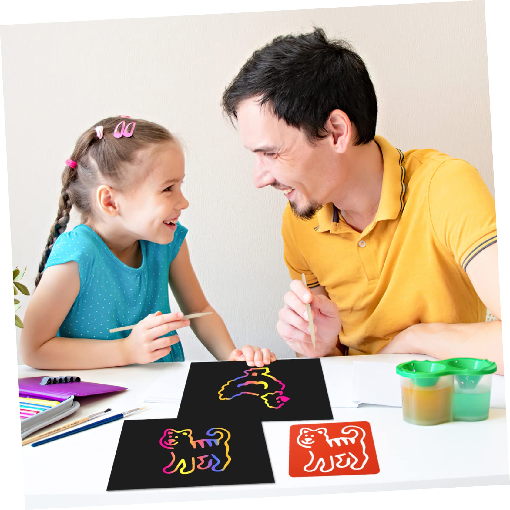 HEMOTON 50 Scratch Rainbow Art Paper 5 Wooden Stylus DIY Craft Kit for Boys and Girls