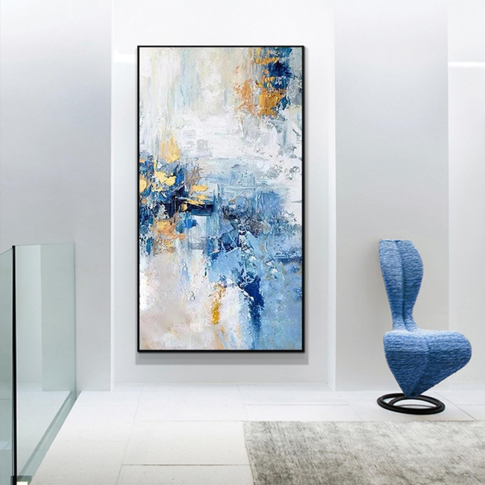 ZHMANLUCK Gotowe do zawieszenia pionowe obrazy korytarz przejście mural niebieski obraz olejny nowoczesny minimalistyczny lekka luksusowa abstrakcyjna dekoracja ścienna salonu 86x175cm/(34x69cale) z