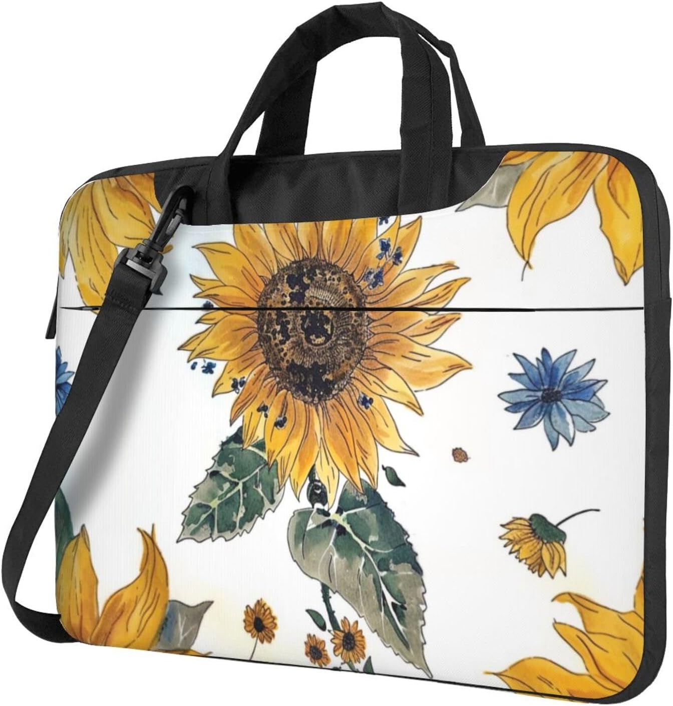 Sunflower Print Laptop Bag, Three Layer Protection Shockproof Crossbody Laptop Shoulder Bag for Men and Women