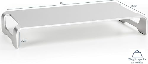 Miniatura 2 de VIVO Elevador de monitor de aluminio plateado de 16 pulgadas de ancho, soporte de escritorio ergonómico, organizador de mesa moderno STAND-V000H