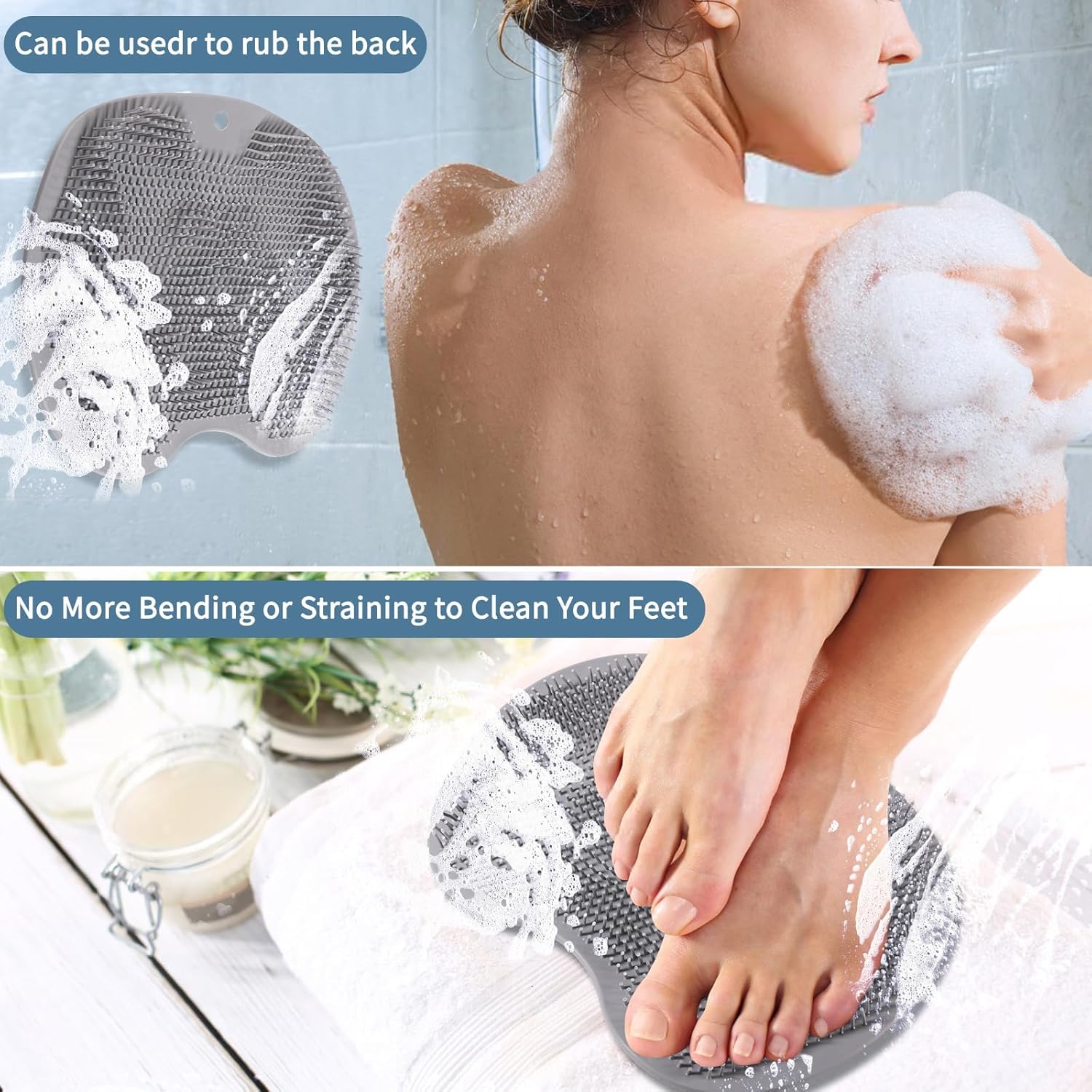 Koffing Shower Foot and Back Scrubber Mat Wall Mounted Shower Foot Scrubber with Suction Cups Exfoliating Silicone Massage Foot Cleaner for Shower (Pack of 1) 2