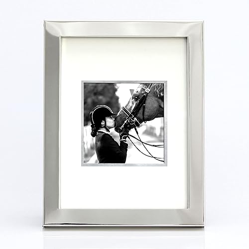 CKK - Marco de fotos de metal de 6 x 8 pulgadas, chapado en plata con paspartú de papel con borde plateado para mostrar fotos de 4 x 4 pulgadas