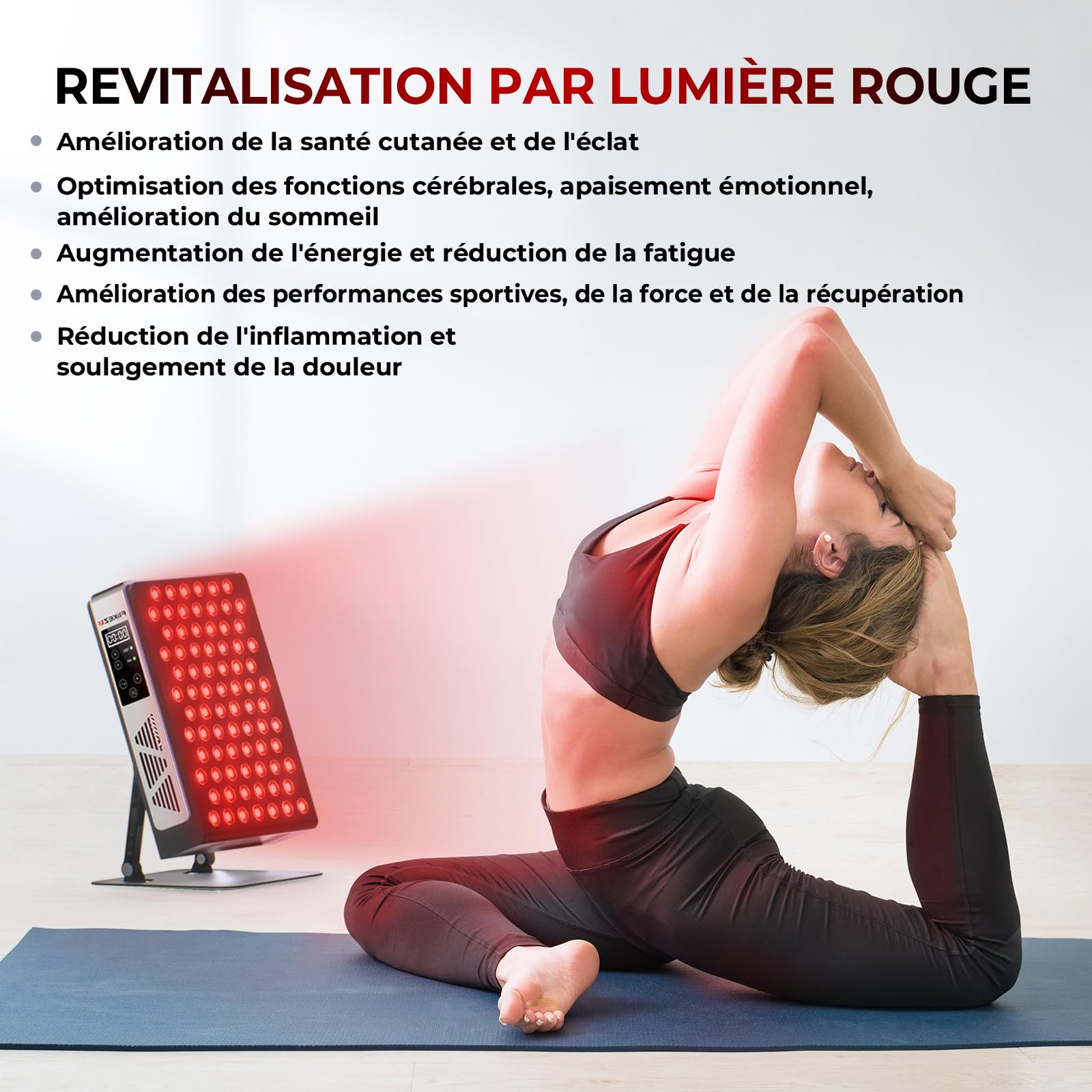 FliKEZE Thérapie par lumière rouge, 78 LED à double puce, 660 nm et 850 nm, lampe infrarouge proche infrarouge