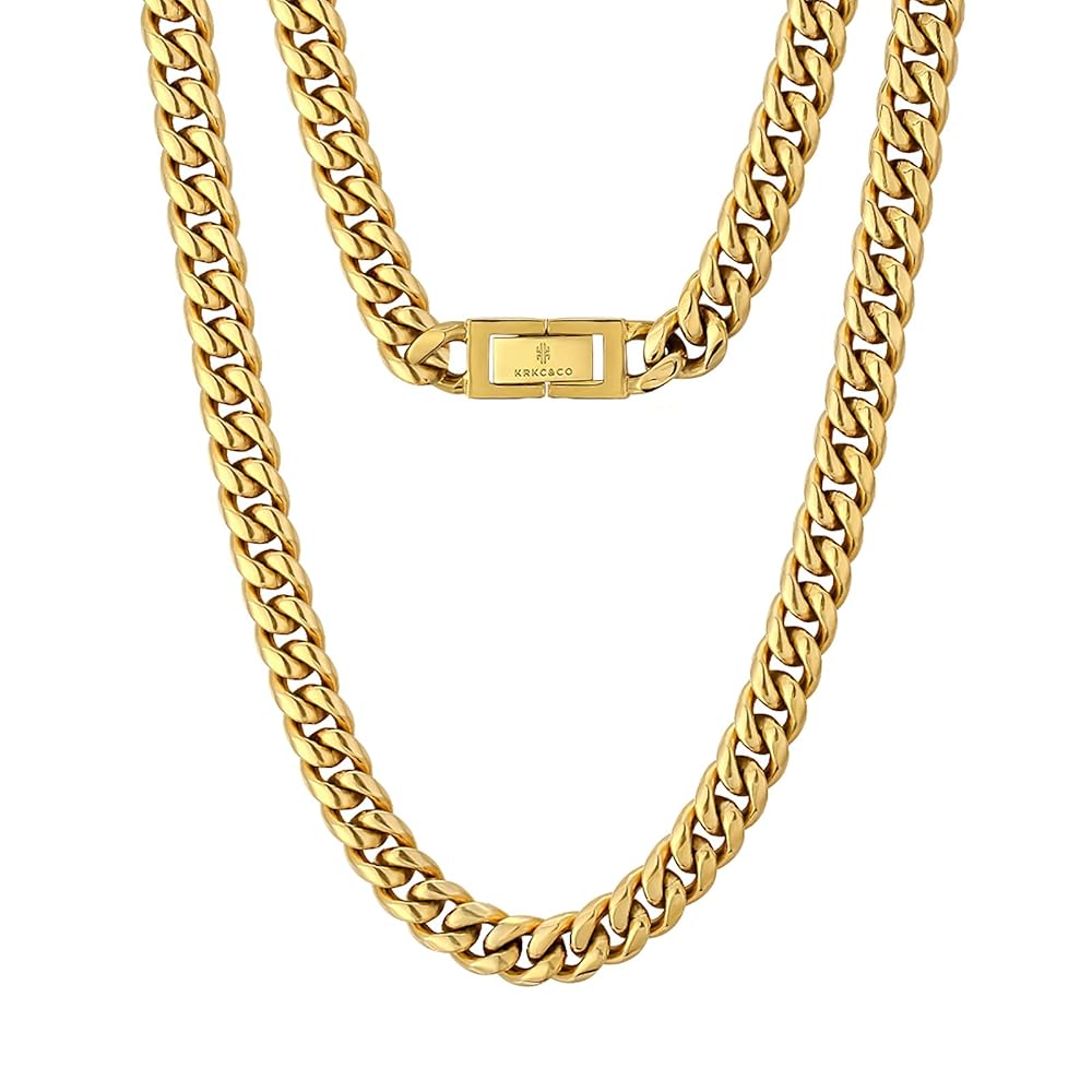 【KRKC&CO】ネックレス KRKC&CO 8/10/12/14mm Cuban Link Chain for Men, 18k Gold