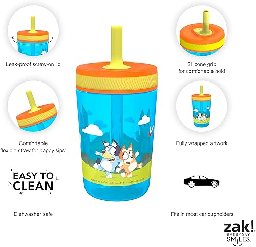 Vista 94 de Zak Designs CoComelon Kelso - Juego de vasos con tapa de rosca a prueba de fugas con pajilla, paquete para niños, incluye vasos de plástico y acero