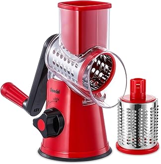 Geedel Rotary Cheese Grater, Kitchen Mandoline Vegetable Slicer with 2 Interchangeable Blades, Easy to Clean Rotary Grater Slicer for Fruit, Vegetables, Nuts