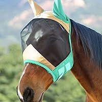 Vista 19 de Harrison Howard Máscara de mosca de caballo luminosa profesional estándar con orejas, protección UV, para caballos, azul y plateado, mazorca mediana