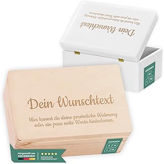 LAUBLUST Holzkiste Personalisiert mit Wunsch-Gravur - Geschenkkiste & Erinnerungsbox | Erinnerungskiste Holz - Geschenk zum Geburtstag oder zur Geburt | Natur & Weiß - FSC® (Größen S, M, L, XL)