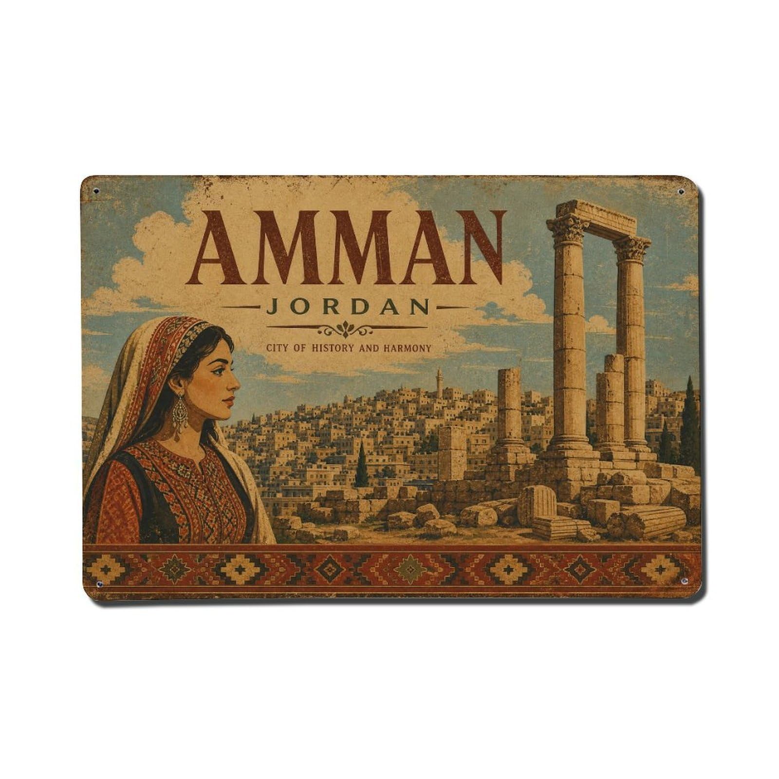 Metal Tin Sign Travel Retro Jordan Amman