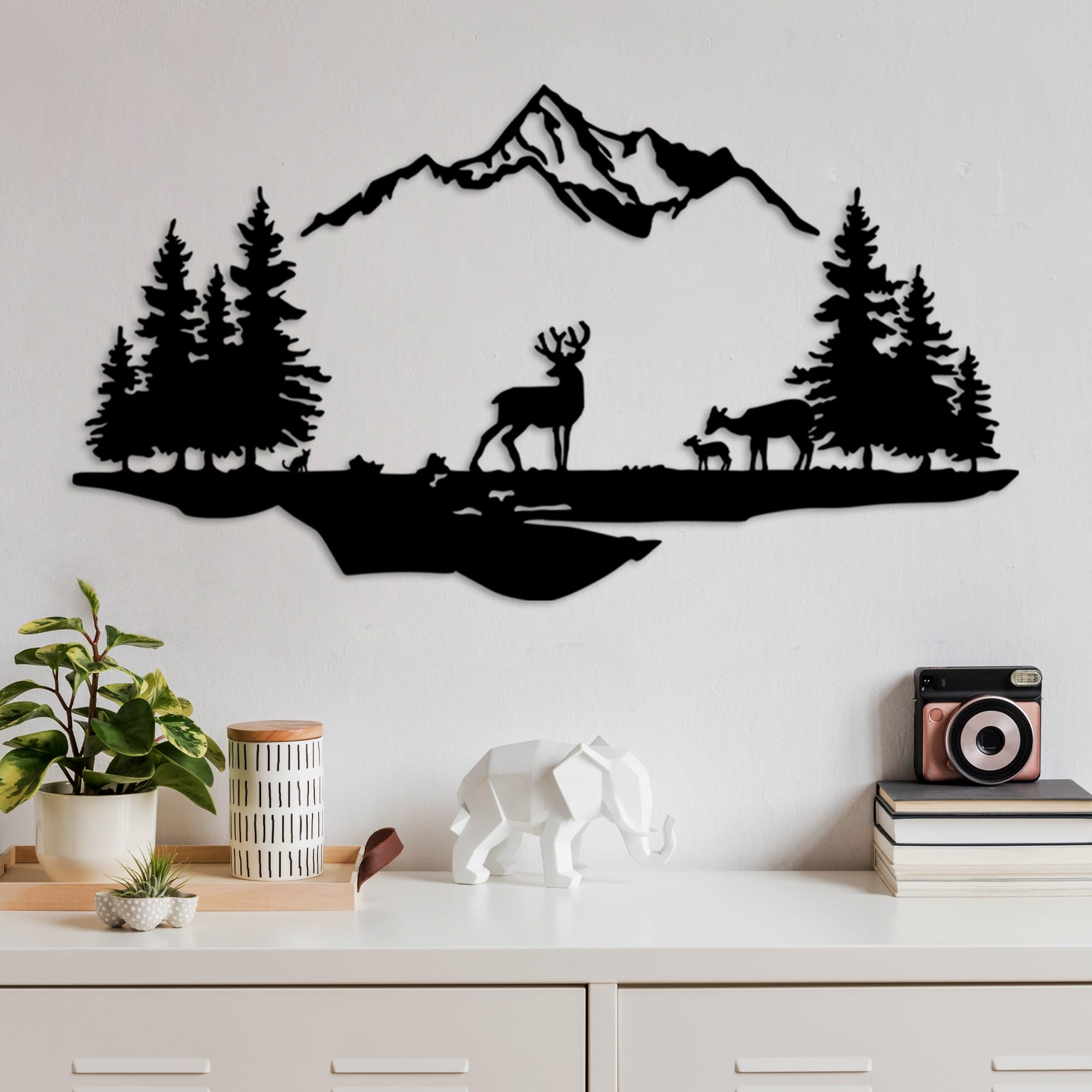 Stylish Black Decorative Metal Wall Accessory, 38 x 11 cm & 70 x 38 cm, 100% Metal, 1.5 mm Thick, Easy Wall Mounting, Perfect for Home Decor