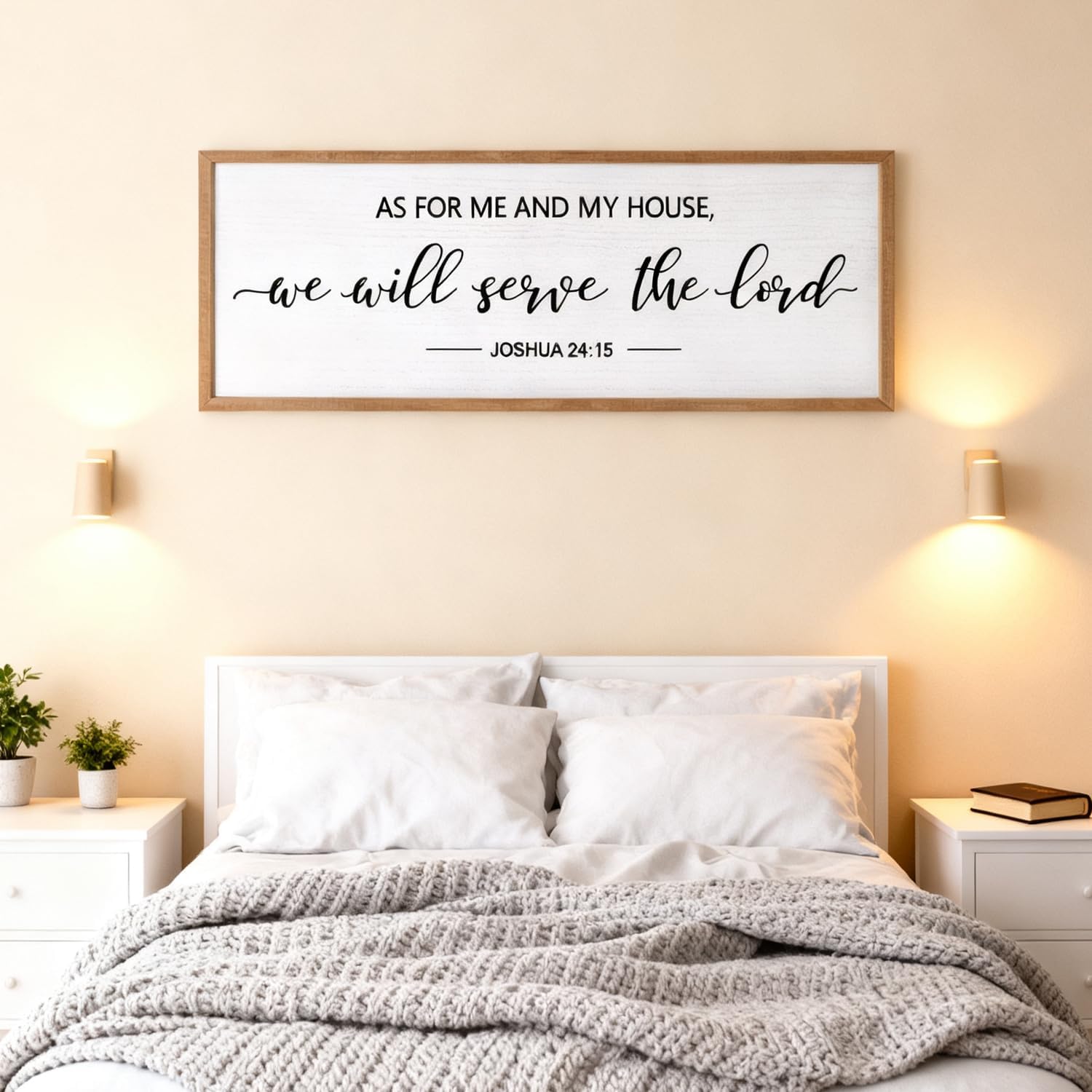 As For Me And My House Wall Art: 40 x 15 Inch Framed Christian Scripture Sign, Joshua 24:15 Bible Verse Rustic Wooden Wall Decor, Horizontal Religious Farmhouse Decor for Living Room Bedroom
