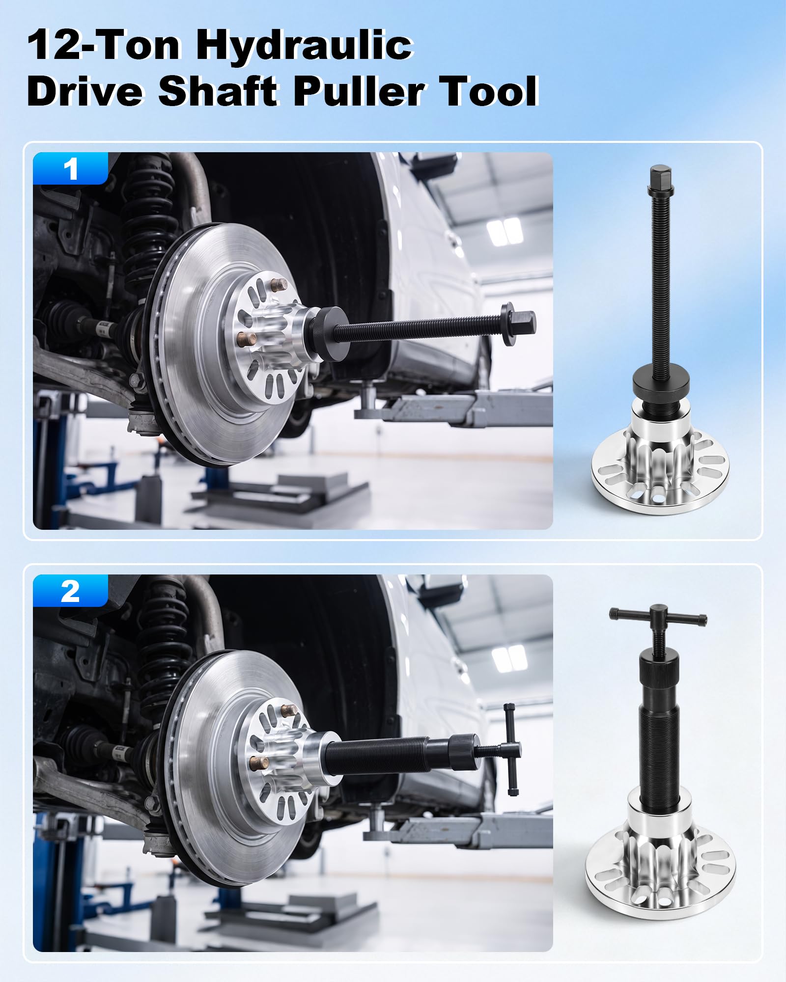 10T Hydraulischer Radnaben Abzieher Profi-Set, Universell für 4/5-Loch Felgen (96-125mm), Antriebswellen Ausdrücker mit manueller Hydraulikpumpe