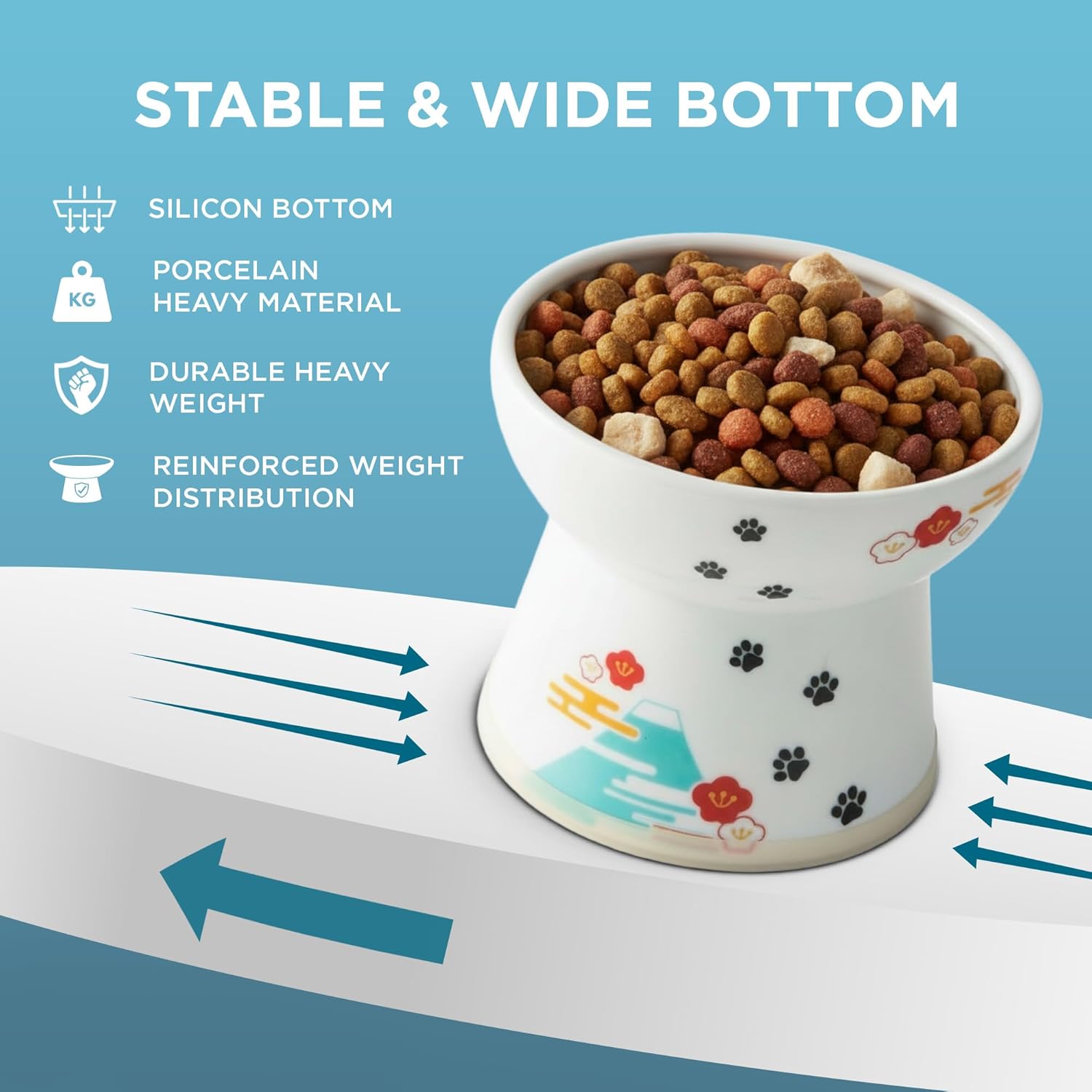 Necoichi Raised Cat Food Bowl – Ceramic Elevated Cat Bowl for Whisker & Neck Fatigue, Dishwasher Microwave Safe – Non-Slip & Anti Vomiting Ergonomic Design (Fuji, Large, 2-Cup Capacity)