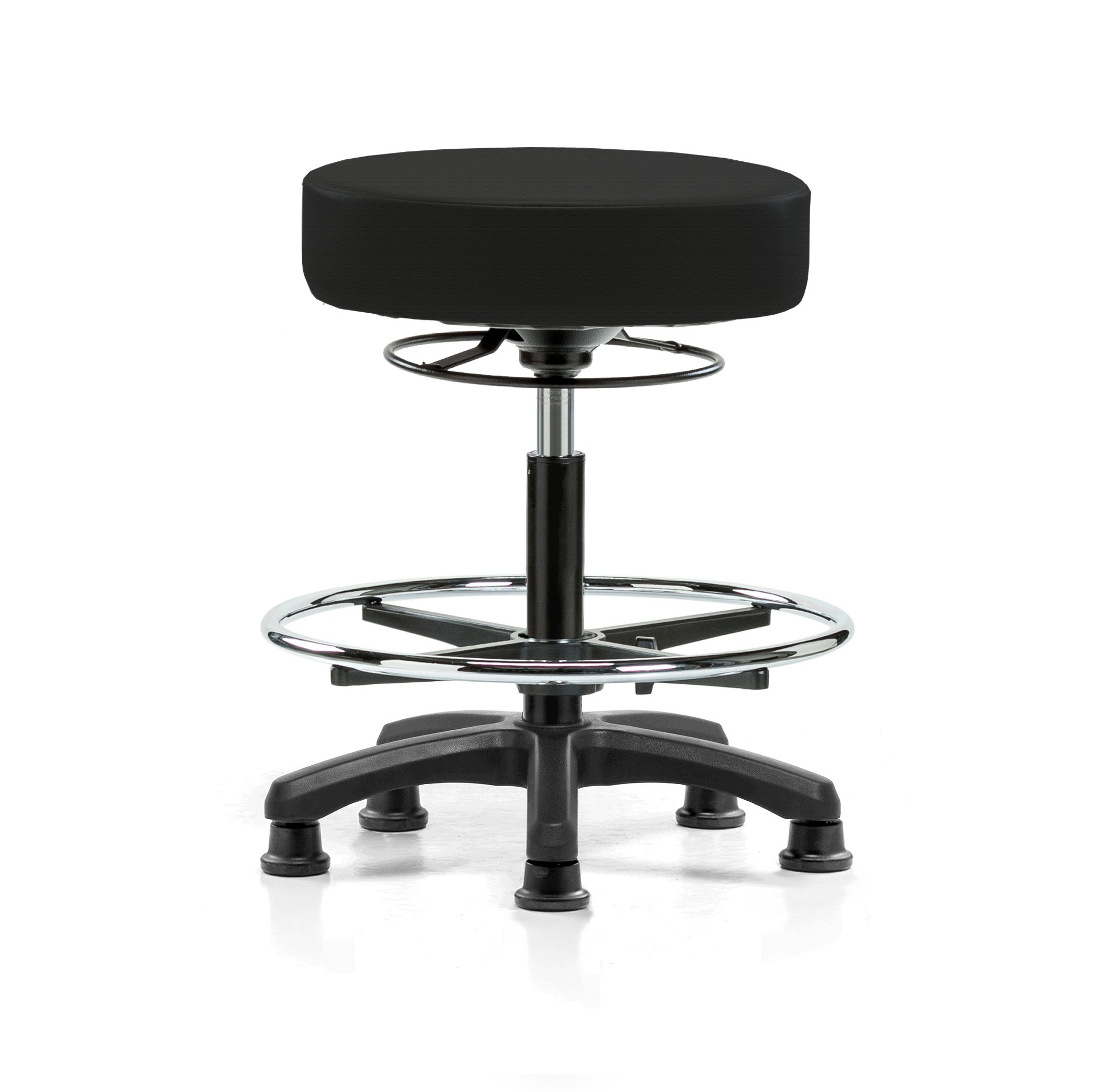 Perch Lab Stool with Foot Ring, Glides, 20.75-27.75", Black Fabric